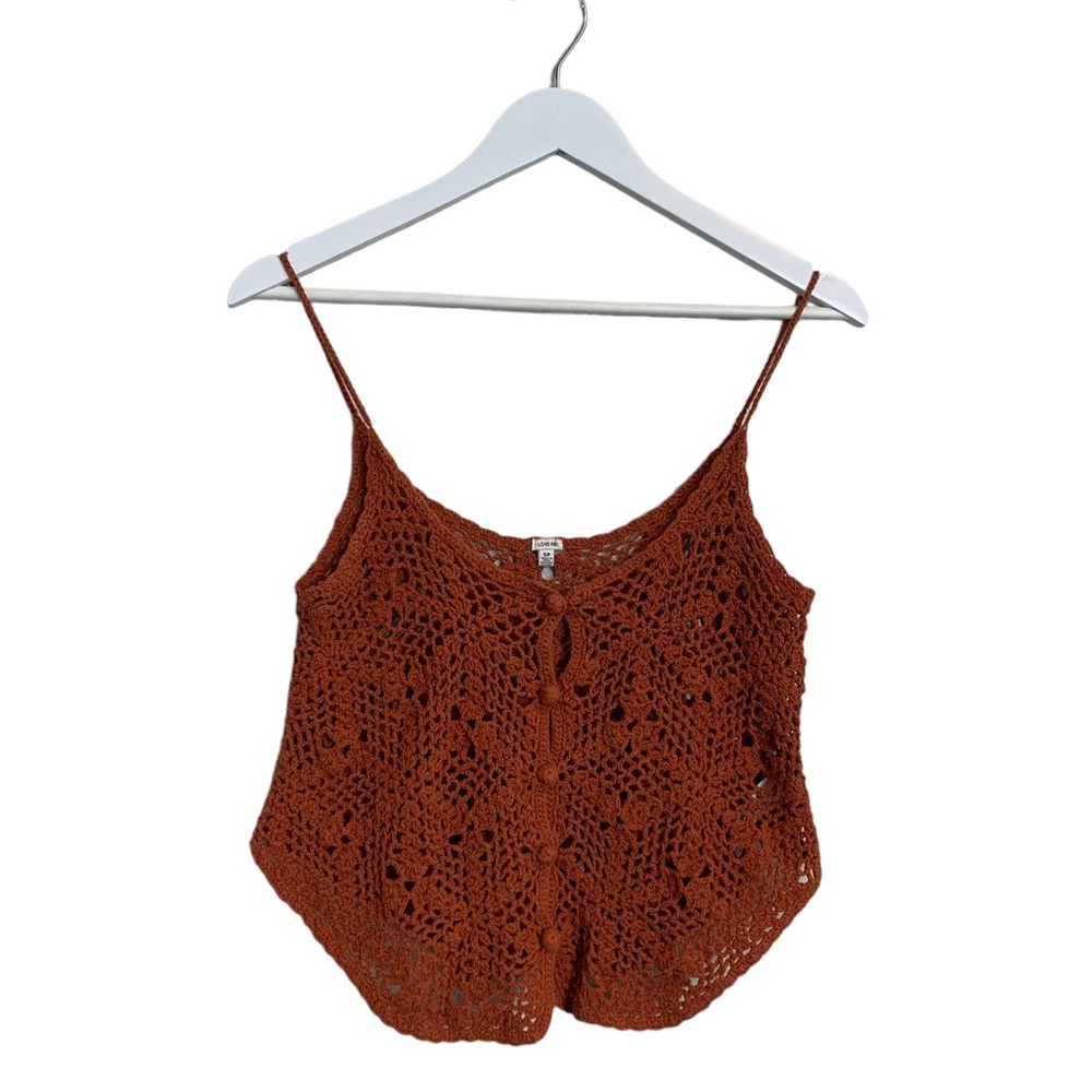 Burnt Orange Autumn Crochet button down crop top